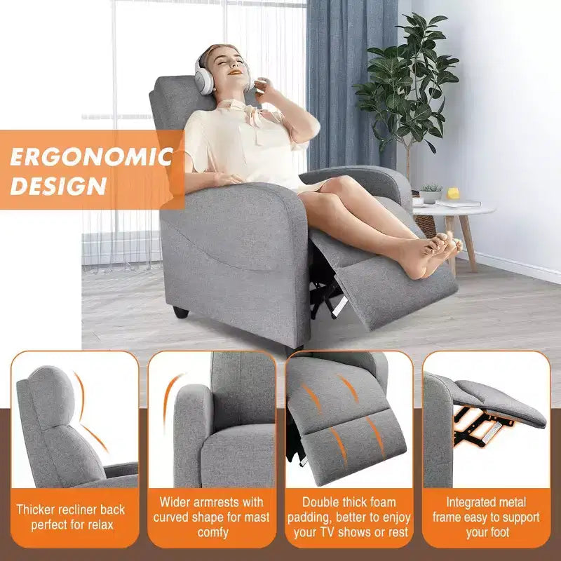 Poltrona reclinabile manuale, nera/grigia, 1 posto