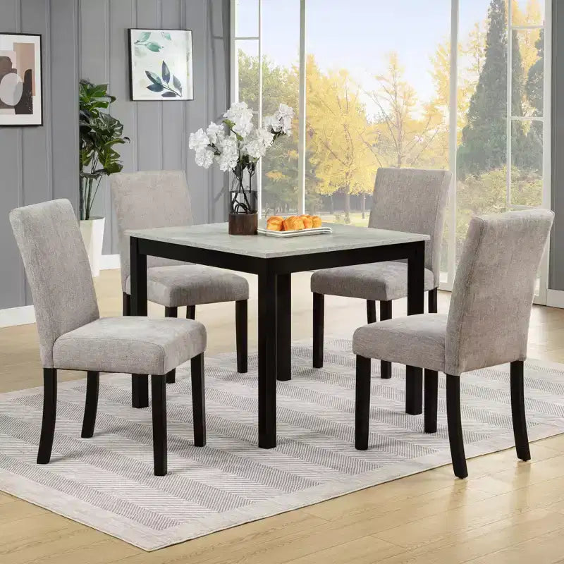 GDFStudio Fauna Modern 5 Piece Rubberwood Dining Set with Upholstered Chairs