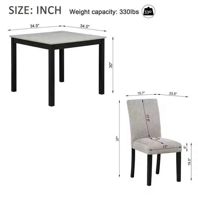 Set da pranzo quadrato grigio 5 pezzi per 4 persone