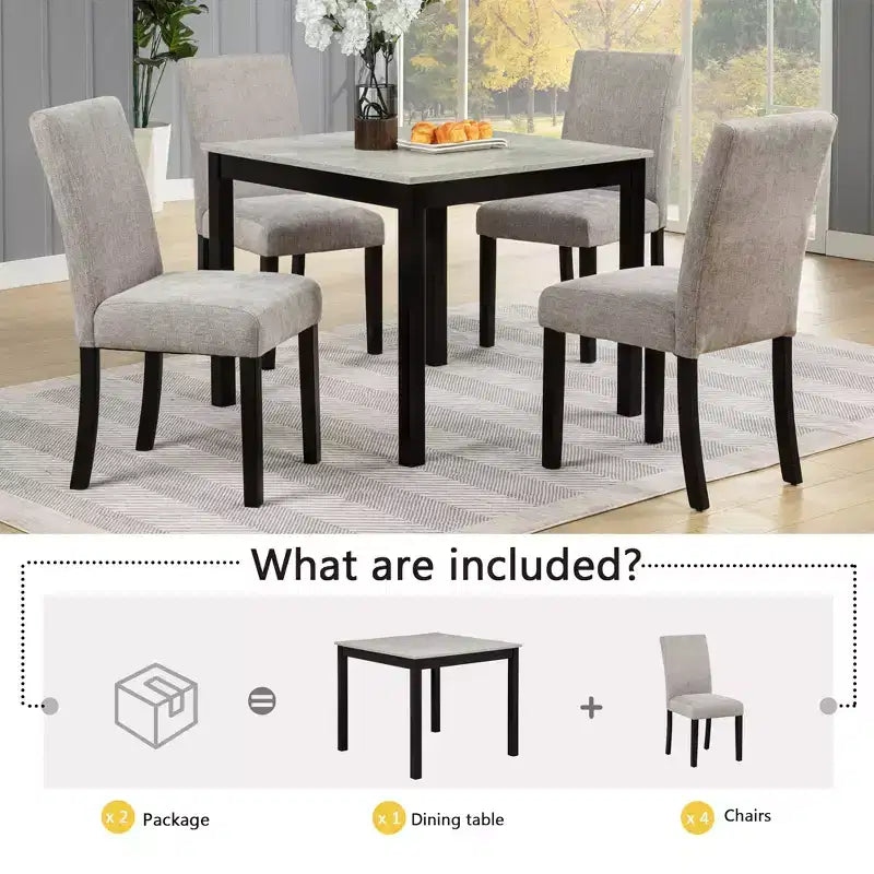 Set da pranzo quadrato grigio 5 pezzi per 4 persone