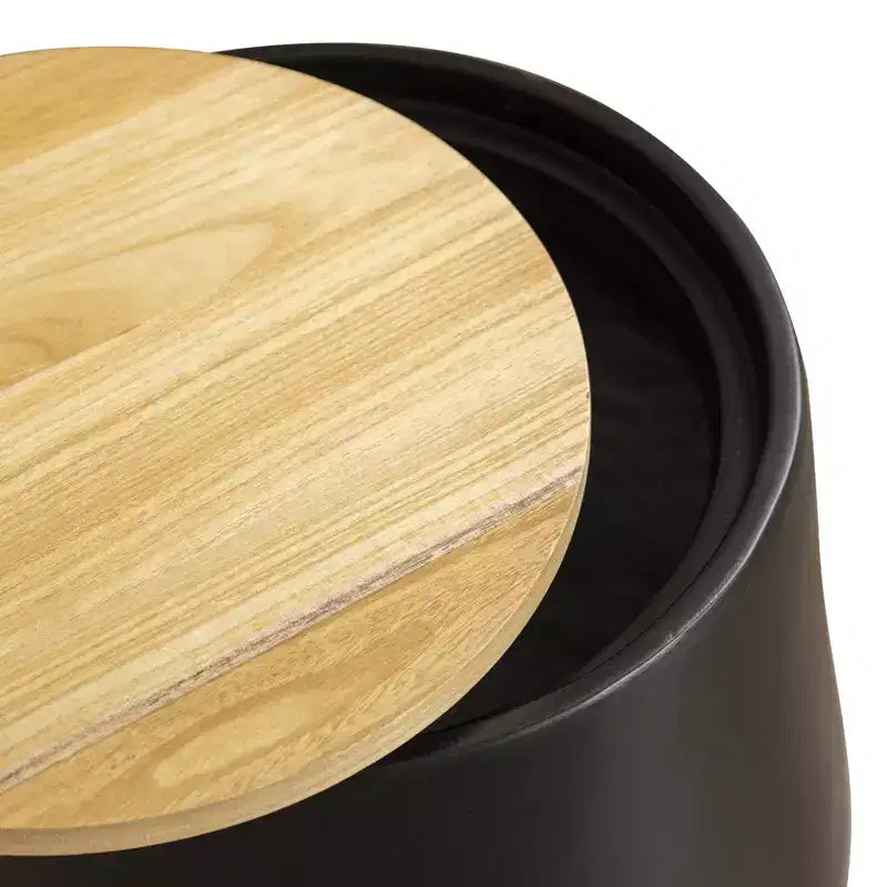 Tavolino rotondo contenitore bianco/nero con piano in legno rimovibile, 1 pezzo