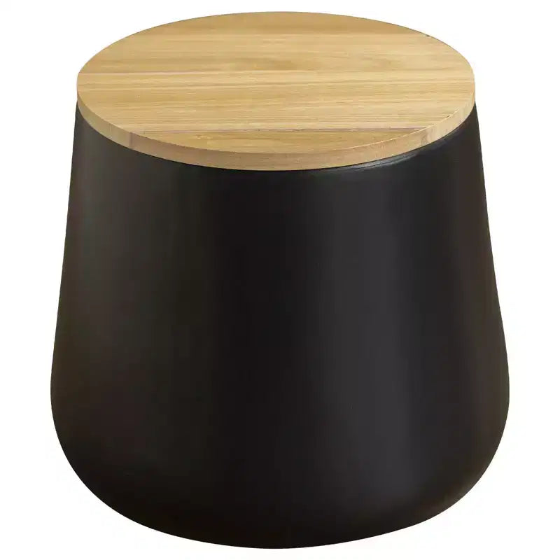 Tavolino rotondo contenitore bianco/nero con piano in legno rimovibile, 1 pezzo