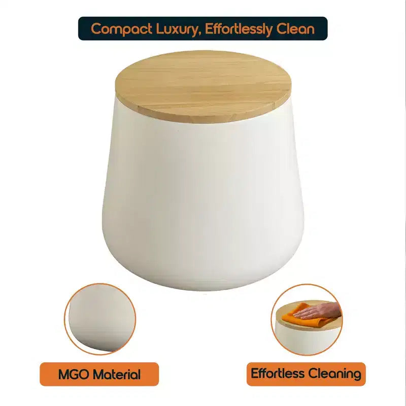 Tavolino rotondo contenitore bianco/nero con piano in legno rimovibile, 1 pezzo
