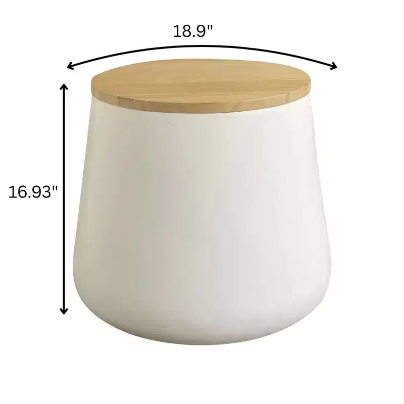 Tavolino rotondo contenitore bianco/nero con piano in legno rimovibile, 1 pezzo
