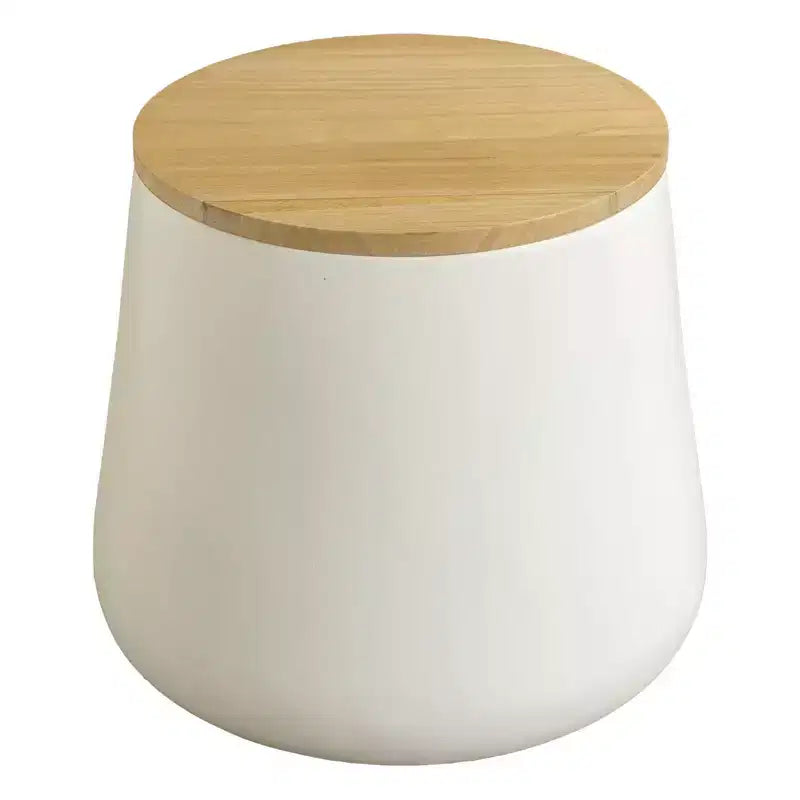 Tavolino rotondo contenitore bianco/nero con piano in legno rimovibile, 1 pezzo