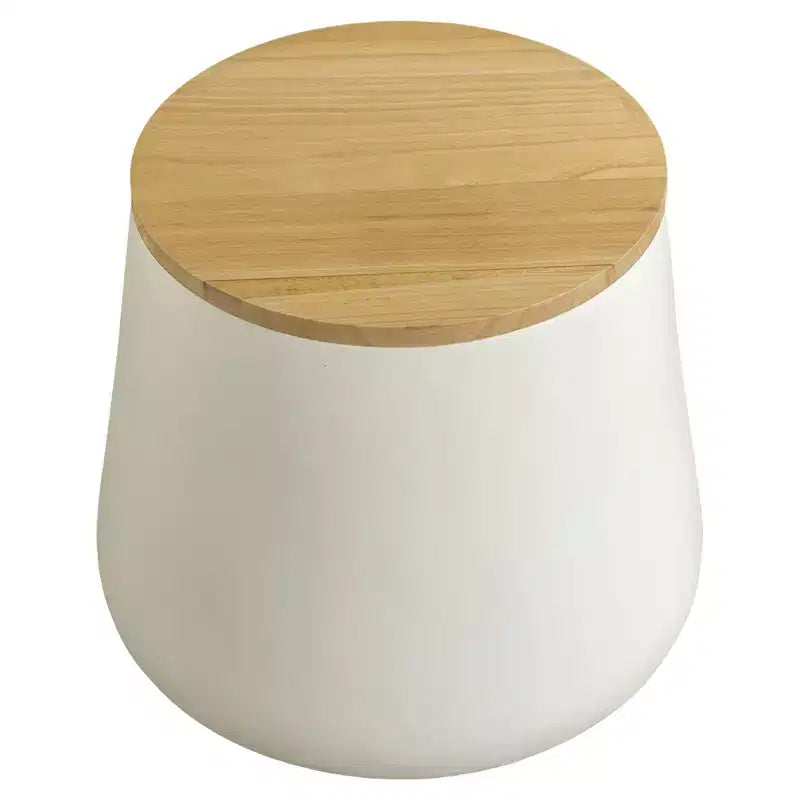 Tavolino rotondo contenitore bianco/nero con piano in legno rimovibile, 1 pezzo