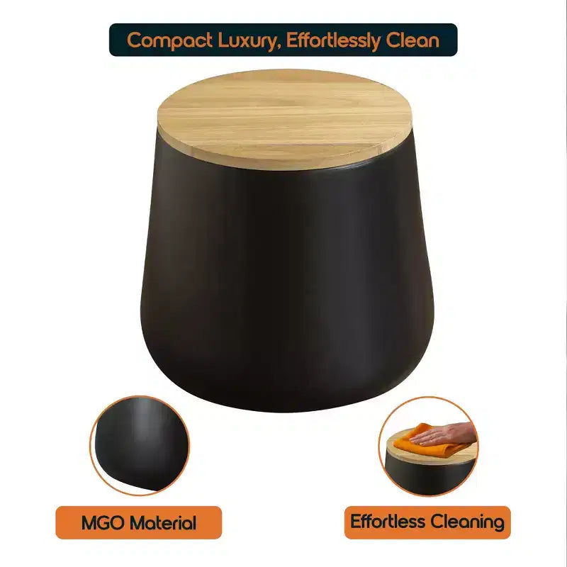 Tavolino rotondo contenitore bianco/nero con piano in legno rimovibile, 1 pezzo