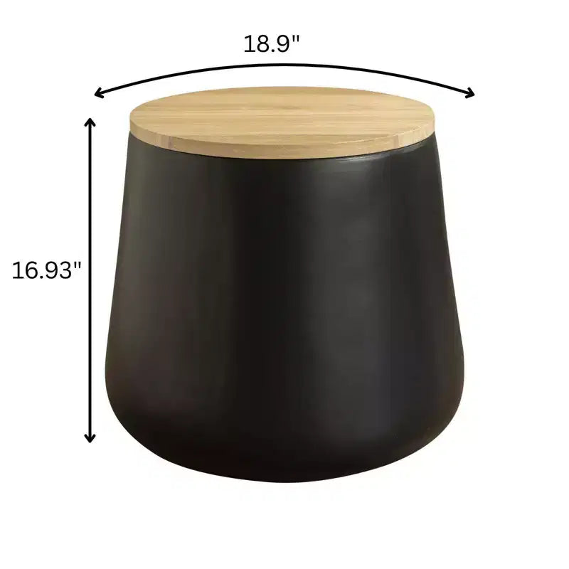 Tavolino rotondo contenitore bianco/nero con piano in legno rimovibile, 1 pezzo