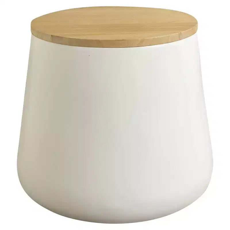Tavolino rotondo contenitore bianco/nero con piano in legno rimovibile, 1 pezzo