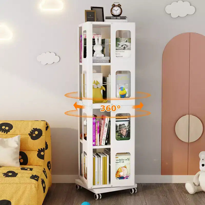 Libreria Girevole a 4 Livelli Interamente in Acciaio con Ruote a 360°, Design Ampio Robusto e Spazioso, Facile Montaggio