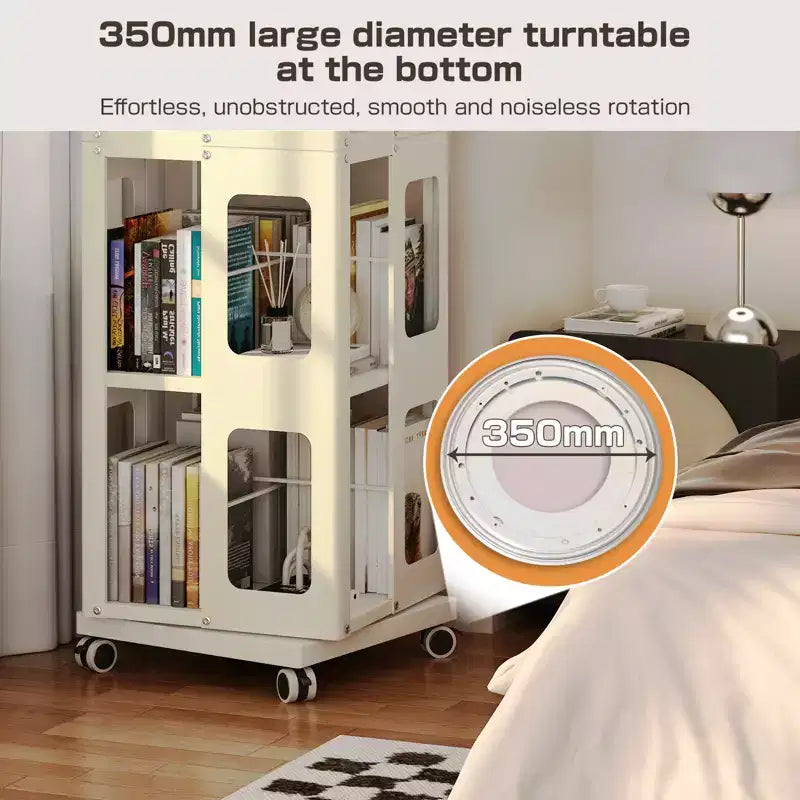 Libreria Girevole a 4 Livelli Interamente in Acciaio con Ruote a 360°, Design Ampio Robusto e Spazioso, Facile Montaggio