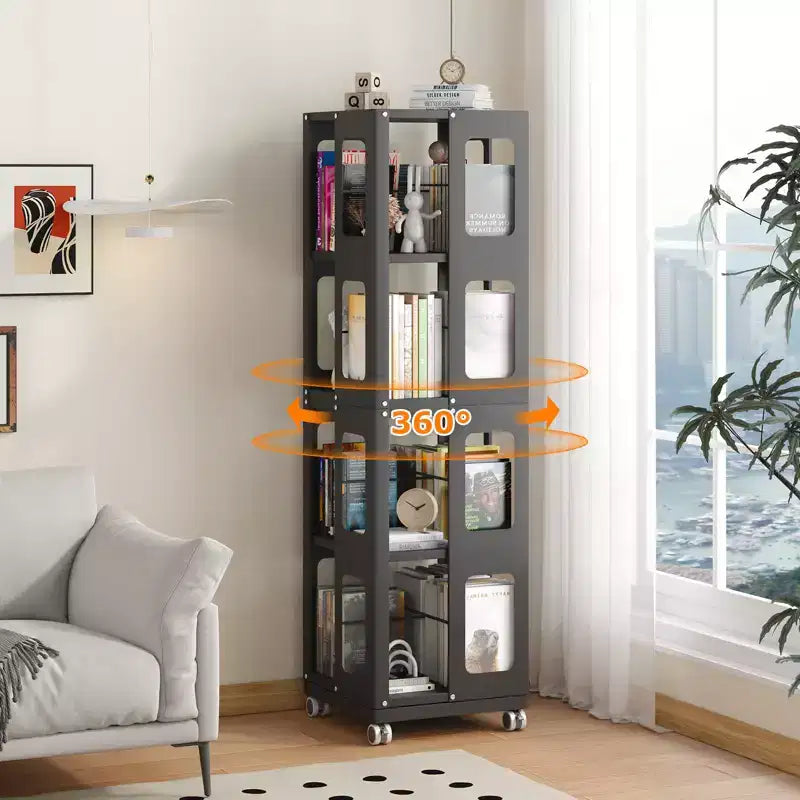 Libreria Girevole a 4 Livelli Interamente in Acciaio con Ruote a 360°, Design Ampio Robusto e Spazioso, Facile Montaggio
