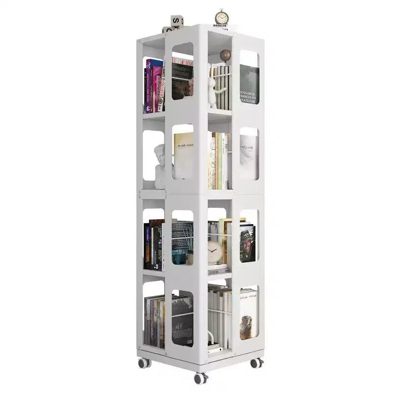 4-Tier All-Steel Rotating Bookshelf with 360 Wheels, Large Sturdy Spacious Design, Easy Assembly