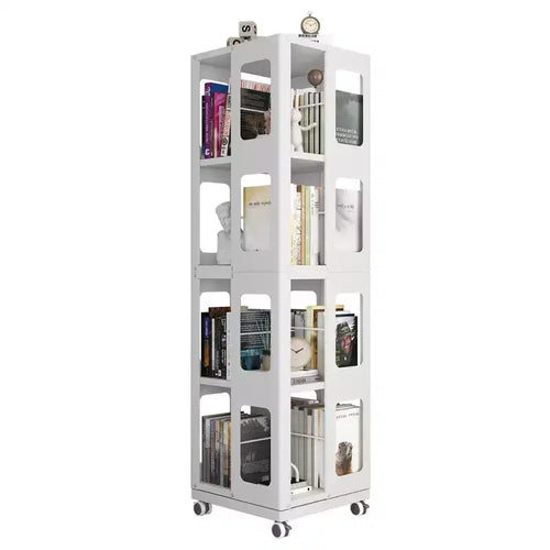 4-Tier All-Steel Rotating Bookshelf with 360 Wheels, Large Sturdy Spacious Design, Easy Assembly