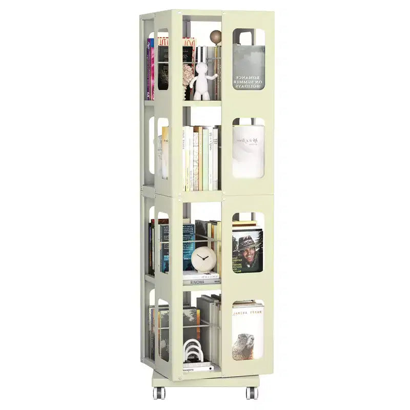 Libreria Girevole a 4 Livelli Interamente in Acciaio con Ruote a 360°, Design Ampio Robusto e Spazioso, Facile Montaggio