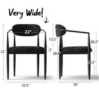 Sedie da pranzo con braccioli in ciniglia beige/nera, set da 2 – Sedute imbottite extra larghe con gambe in metallo
