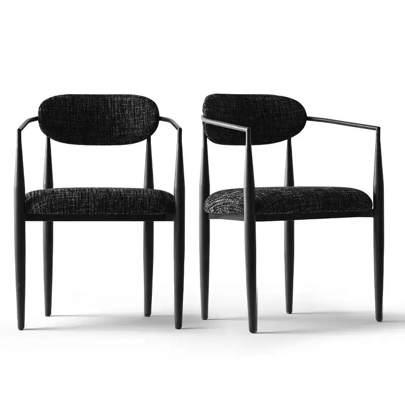 Sedie da pranzo con braccioli in ciniglia beige/nera, set da 2 – Sedute imbottite extra larghe con gambe in metallo