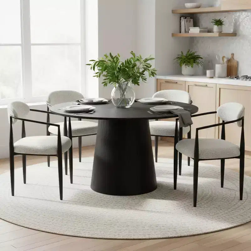 Sedie da pranzo con braccioli in ciniglia beige/nera, set da 2 – Sedute imbottite extra larghe con gambe in metallo