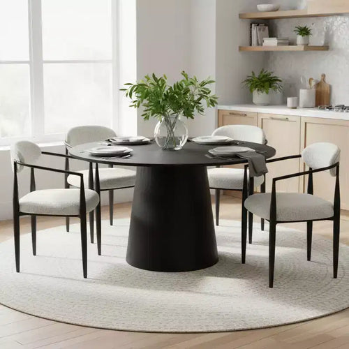 Sedie da pranzo con braccioli in ciniglia beige/nera, set da 2 – Sedute imbottite extra larghe con gambe in metallo