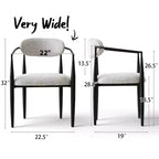 Sedie da pranzo con braccioli in ciniglia beige/nera, set da 2 – Sedute imbottite extra larghe con gambe in metallo
