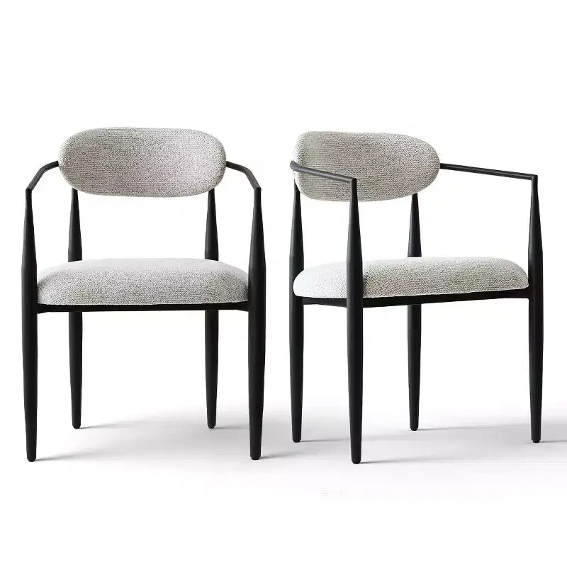 Sedie da pranzo con braccioli in ciniglia beige/nera, set da 2 – Sedute imbottite extra larghe con gambe in metallo