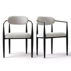 Sedie da pranzo con braccioli in ciniglia beige/nera, set da 2 – Sedute imbottite extra larghe con gambe in metallo