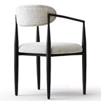 Sedie da pranzo con braccioli in ciniglia beige/nera, set da 2 – Sedute imbottite extra larghe con gambe in metallo