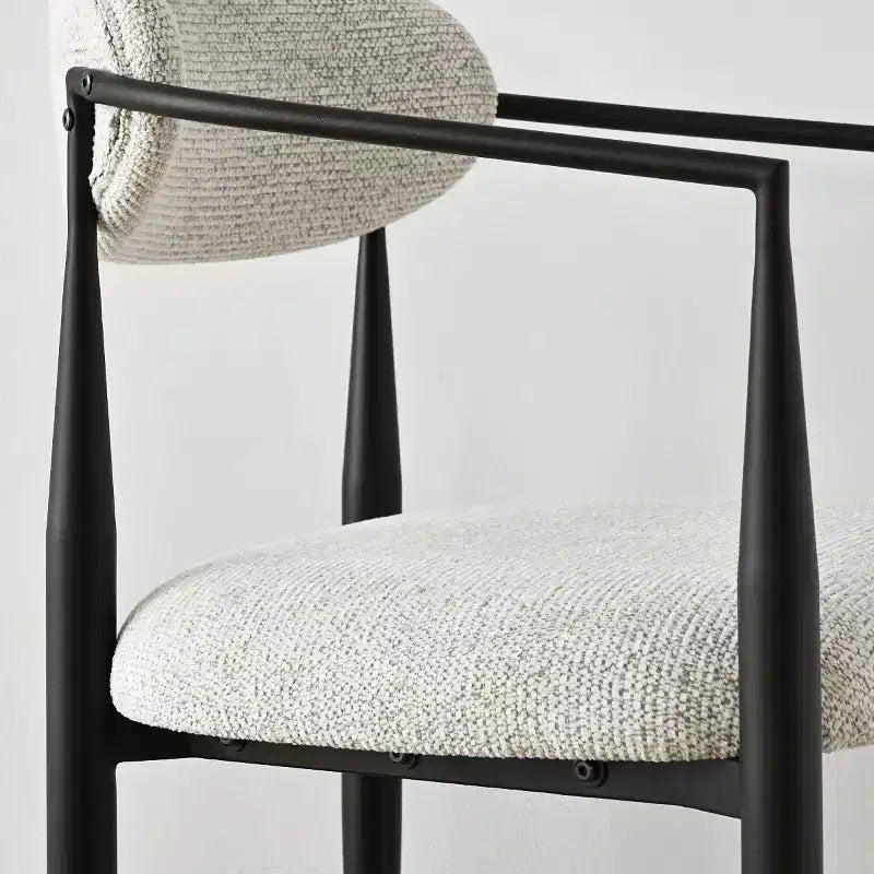Sedie da pranzo con braccioli in ciniglia beige/nera, set da 2 – Sedute imbottite extra larghe con gambe in metallo