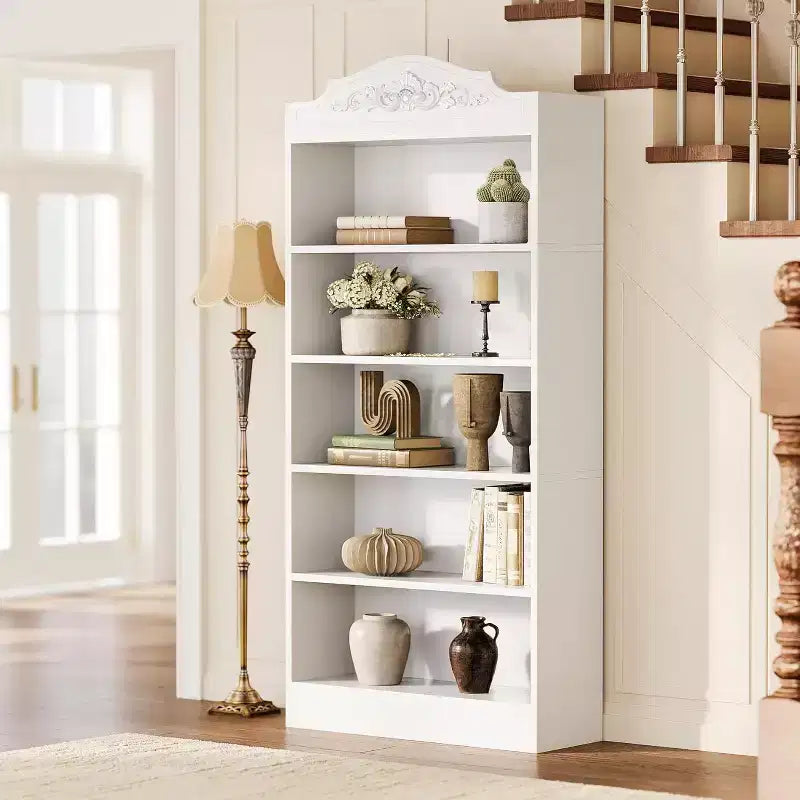 Lantine 5-Tier Bookcase with Storage, 73-Inch White Bookshelf, Modern Open Storage Shelf for Living Room, Bedroom, Home Office