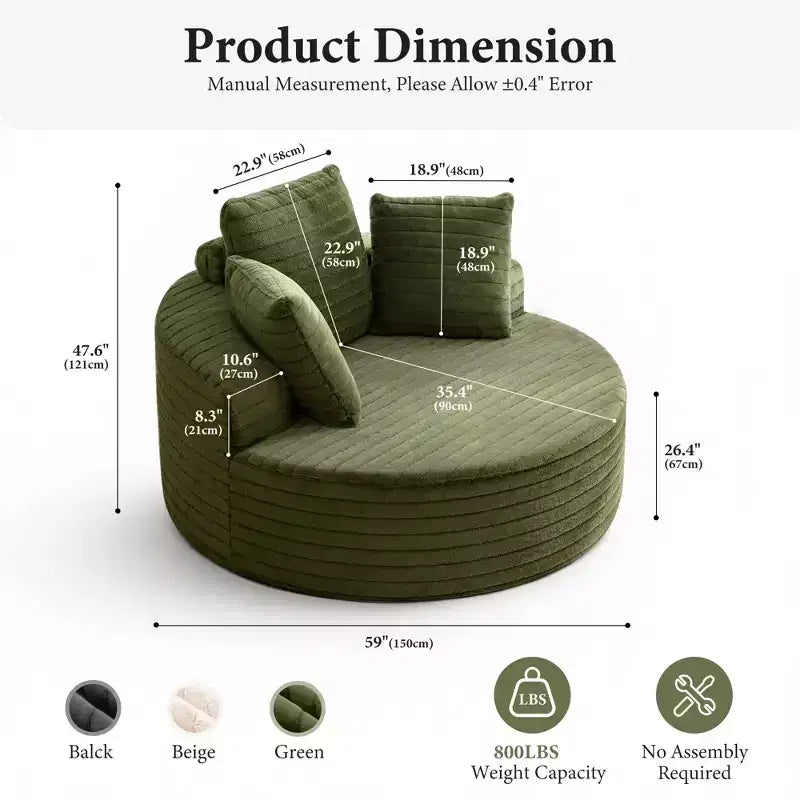 Sedia/Pouf da Pavimento Rotondo Verde Oversize per 1 Persona