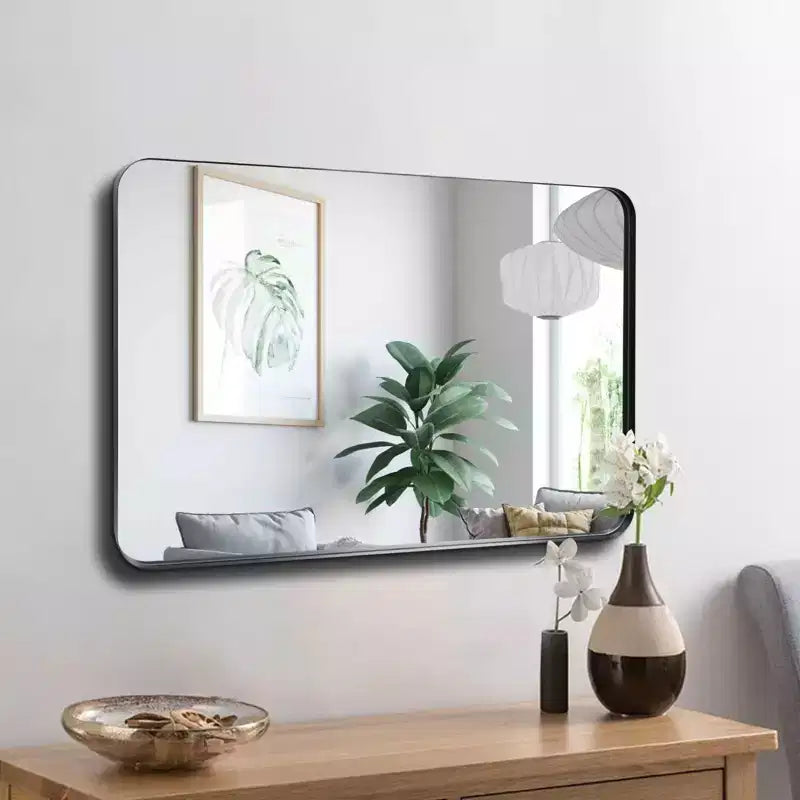 Specchio da parete rettangolare nero, cornice in metallo, montaggio a parete – Singolo, 30x36"