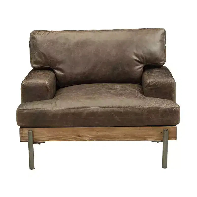 41" Silchester Chair Oak/Distress Chocolate Leather with RF Side Pocket - Acme Furniture