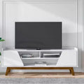 Mobile TV bianco moderno di metà secolo, adatto per TV fino a 65"