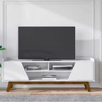 Mobile TV bianco moderno di metà secolo, adatto per TV fino a 65"