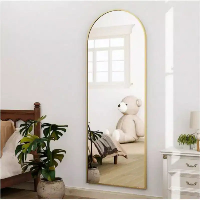 Specchio a figura intera da pavimento ad arco nero/oro da 45,7 cm x 147,3 cm, autoportante, per 1 persona