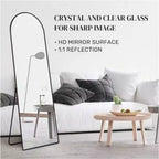 Specchio a figura intera da pavimento ad arco nero/oro da 45,7 cm x 147,3 cm, autoportante, per 1 persona
