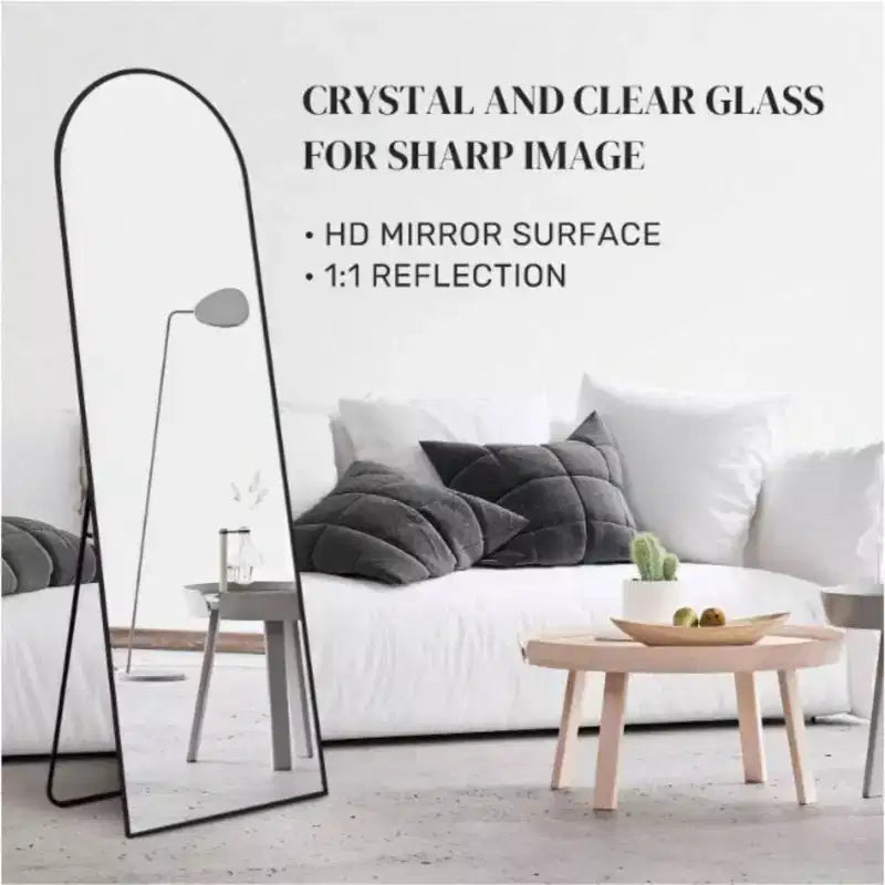 Specchio a figura intera da pavimento ad arco nero/oro da 45,7 cm x 147,3 cm, autoportante, per 1 persona