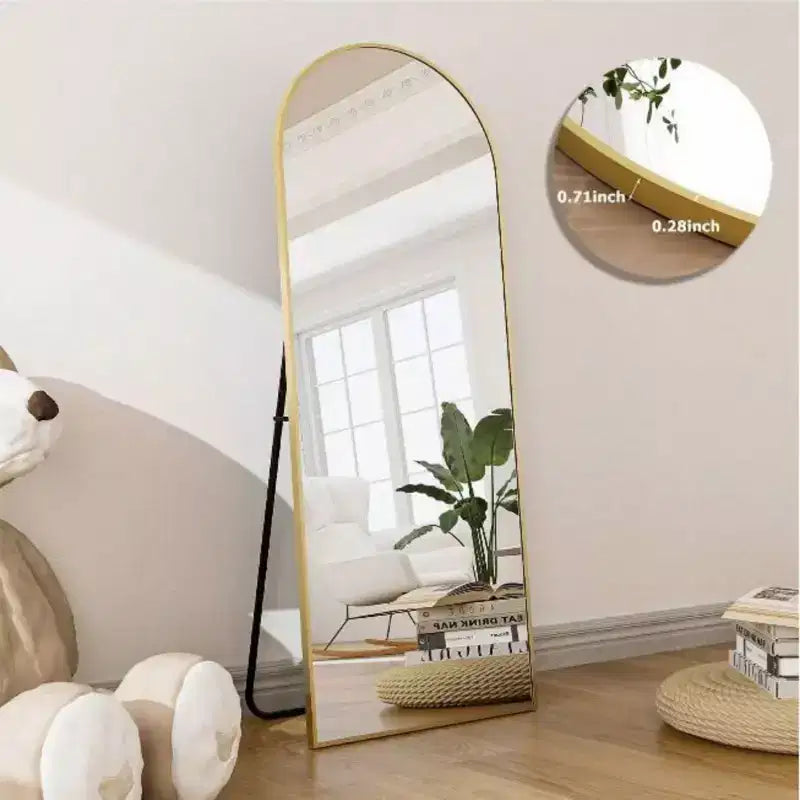 Specchio a figura intera da pavimento ad arco nero/oro da 45,7 cm x 147,3 cm, autoportante, per 1 persona