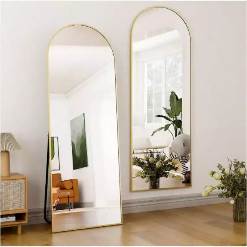 Specchio a figura intera da pavimento ad arco nero/oro da 45,7 cm x 147,3 cm, autoportante, per 1 persona