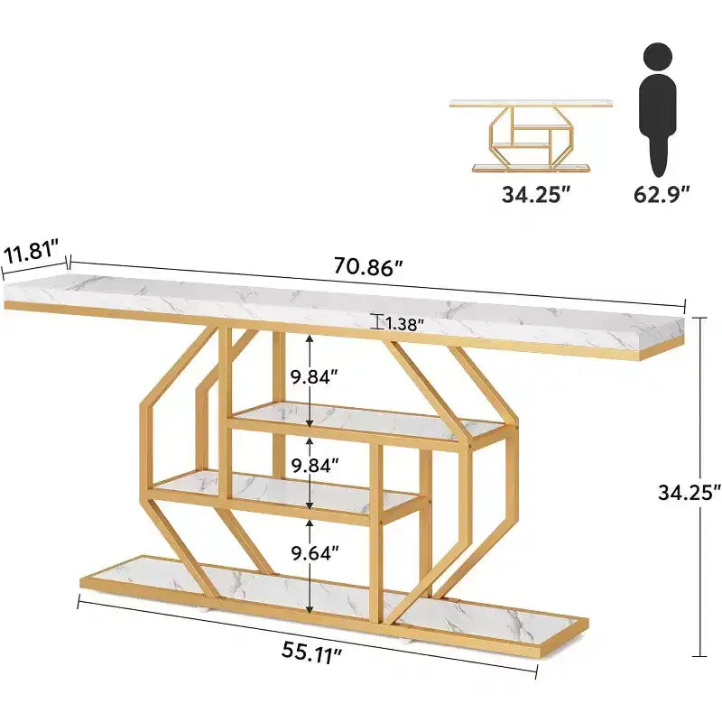 Tavolo consolle bianco a 4 ripiani extra lungo 70,86"